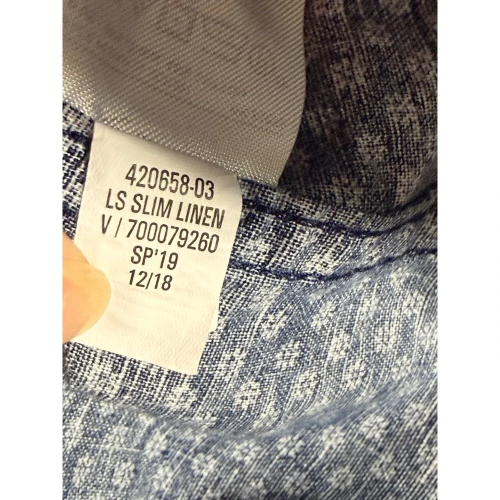 Banana Republic Mens XL Slim Fit Linen Cotton Blue Floral Micro Print Shirt